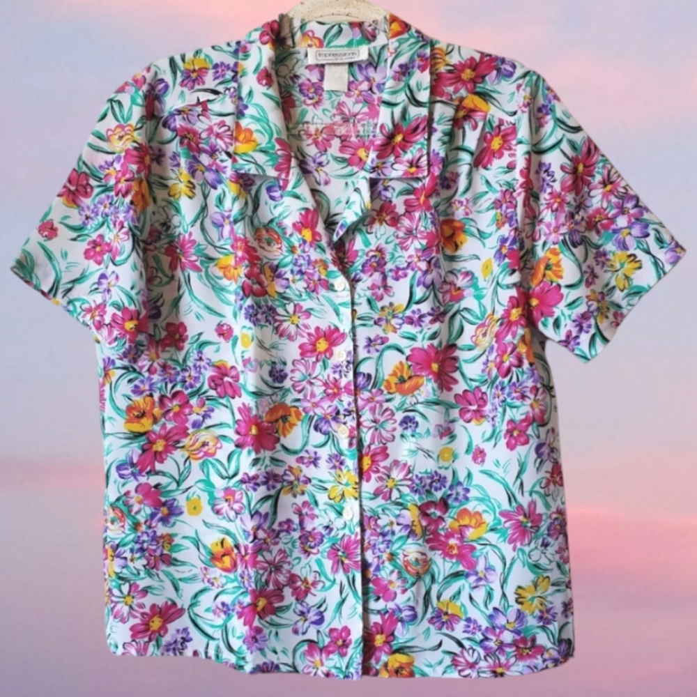 💐Vintage Colorful Floral Button-down💐